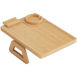 ANCHORLEY Bamboo Sofa Arm Tray with Phone and Removable Cup Holders - Natural