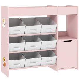 AMBERPORT Kids Toy Storage Unit with 9 Fabric Bins - Pink