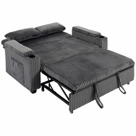 ATLASWOOD 2-Seater Sofa Bed with Storage Armrests and Cup Holders - Dark Grey