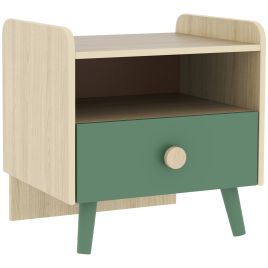 AMBERHILL Kids Bedside Table with Drawer and Open Shelf - Green