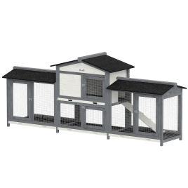 AURAWORTH 2-Tier Rabbit Hutch with Double Runs, 230cm - Light Grey