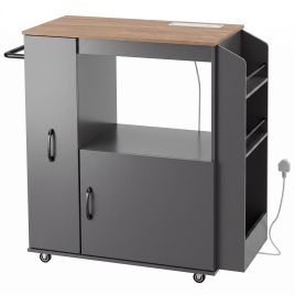 BREEZEVIEW Rolling Kitchen Island with Power Outlet and Storage - Grey