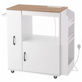 BREEZEVIEW Rolling Kitchen Island with Power Outlet and Storage - White