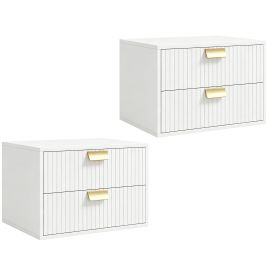 ARDENVIEW Set of 2 Floating Bedside Tables with 2 Drawers - White