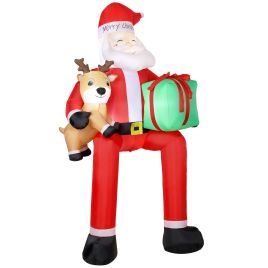 BEACONPOINT 9.3ft Inflatable Hanging Santa with Reindeer and Gift Box