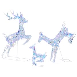 ASHWORTH 3-Piece Iridescent Light-Up Reindeer Family - Silver