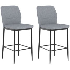 BIRCHRIDGE Set of 2 Velvet Bar Stools with Backrest and Footrest - Grey