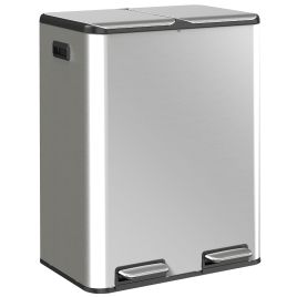 CLENTHOR Set of 2 30L Stainless Steel Pedal Bins with Soft-Close Lids - Silver Tone
