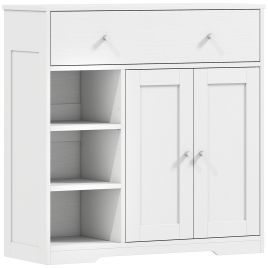 AURAHILL Bathroom Floor Cabinet with Drawer, Door and Open Shelves - White