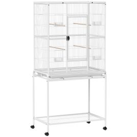 ANCHORWORTH Large Bird Cage with Stand, Storage Shelf and Wooden Perch - White