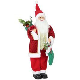 ATLASVIEW 4ft Singing and Dancing Santa with Stocking and Sack - Red