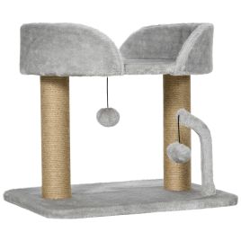 ALDERPORT 42cm Indoor Cat Tree with Jute Scratching Post - Light Grey