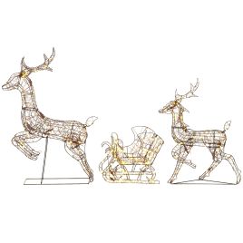 ASHVIEW 3-Piece Light-Up Reindeer and Sleigh Set - Brown