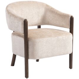 CANVASTON Chenille Tub Accent Chair with Solid Wood Legs - Beige