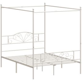 ASPENGATE King Metal Canopy Bed Frame with Headboard - White