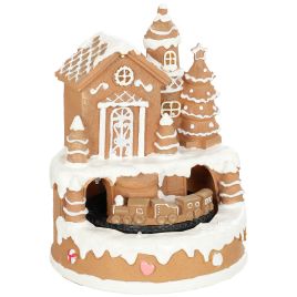 AURAFIELD Light-Up Musical Gingerbread House with Rotating Train