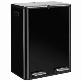 CLENTHOR Set of 2 30L Stainless Steel Pedal Bins with Soft-Close Lids - High Gloss Black