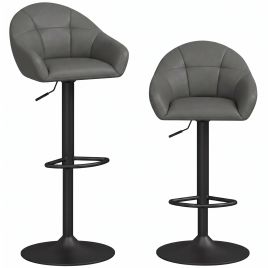 BRACKWELL Set of 2 Adjustable Bar Stools with Armrests - Grey