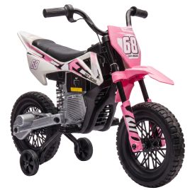 BLOOMPOINT 12V Kids Electric Motorcycle with Training Wheels - Pink