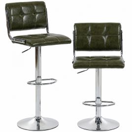 ATLASBRIDGE Set of 2 Adjustable PU Leather Bar Stools - Green