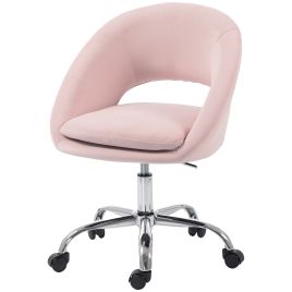 COASTGATE Height-Adjustable Velvet Office Chair with Wheels - Pink
