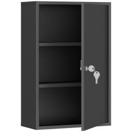 AMBERDALE 3-Tier Steel Wall-Mounted Medicine Cabinet with Lock - Black