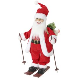 ATLASTON 2ft Singing Skiing Santa Figure with Sack - Red