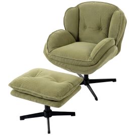 CEDARWELL 360° Swivel Chenille Accent Chair with Adjustable Footstool - Green