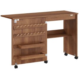 ANCHORBROOK Folding Sewing Table with Storage and Lockable Wheels - Brown
