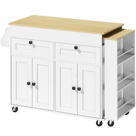 ARC Rolling Kitchen Island with Expandable Top and USB Ports - White