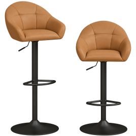 BRACKWELL Set of 2 Adjustable Bar Stools with Backrests and Armrests - Brown