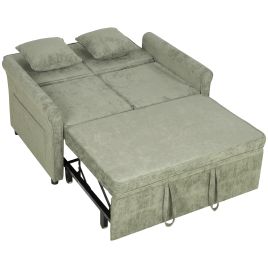 ASPENLEY 2-Seater Chenille Sofa Bed with Adjustable Backrest - Light Green