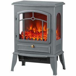 CEDARFORD 3-Sided Electric Fireplace Stove with 3D Flame Effect - Grey