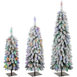 BLAZECREST Set of 3 Snowy Pre-Lit Christmas Trees, 90150cm - Green and White