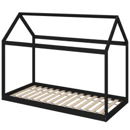 BIRCHDALE Single Wooden House Bed Frame, 90 x 190cm - Black