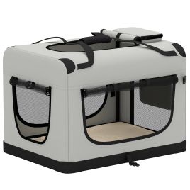 COVECREST Soft-Sided Pet Carrier Bag with Washable Cushion and Foldable Bowl - Light Grey