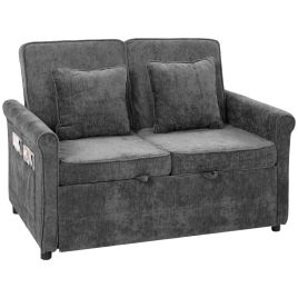 ASPENLEY 2-Seater Chenille Sofa Bed with Adjustable Backrest - Grey