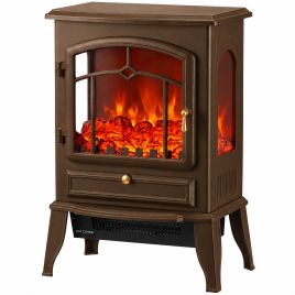 CEDARFORD 3-Sided Electric Fireplace Stove with 3D Flame Effect - Brown