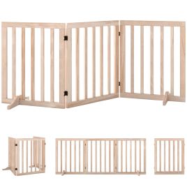 CANVASWOOD 3-Panel Wooden Dog Gate with Flexible Hinges - Natural