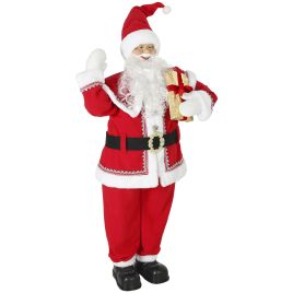 AURABROOK 5ft Singing Santa with Rotating Head and Waving Hand - Red