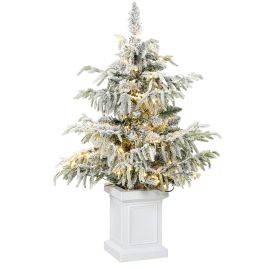 BLAZELEY 3ft Pre-Lit Snow-Flocked Christmas Tree with 100 LEDs - Green
