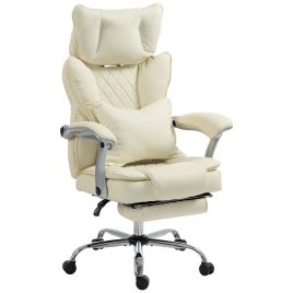 COMETWELL Executive PU Office Chair, 180kg Capacity, Reclining, Lumbar Support - Beige