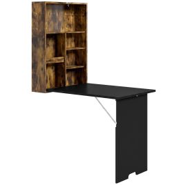 APEXLEY Folding Wall-Mounted Drop-Leaf Table with Chalkboard - Rustic Brown