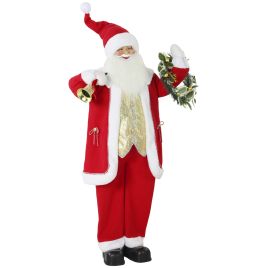 ATLASSIDE 5ft Singing Santa Figure with Bell and Wreath - Red