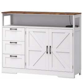 BRIARLEY Sideboard Cabinet with Power Outlet, 3 Drawers and Open Shelf - White