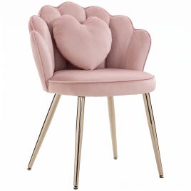 CEDARCREST Velvet Accent Chair with Lotus Back and Heart Cushion - Soft Pink