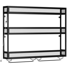 BLOOMWORTH Wall-Mounted Wine Rack with LED Lights and Glass Holders - Black