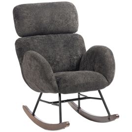 CLAYWORTH Raindrop Velvet Rocking Chair with Adjustable Headrest - Dark Grey