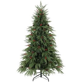 AURAWOOD 6ft Pre-Decorated Christmas Tree with Pinecones and Red Berries - Green
