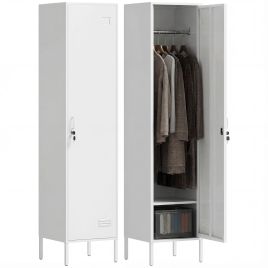 AMBERVIEW Metal Locker Cabinet with Lock, Hanging Rod and Shelf - White